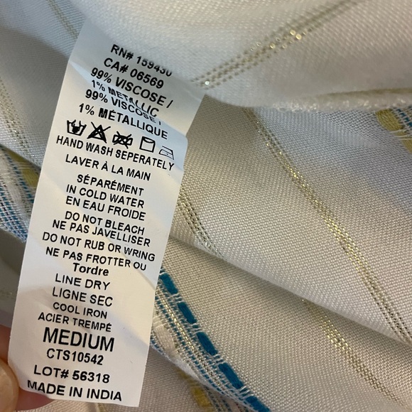 NWT Elan White Multi Stripe Button Up Boyfriend Top cover Up Medium - Picture 13 of 13